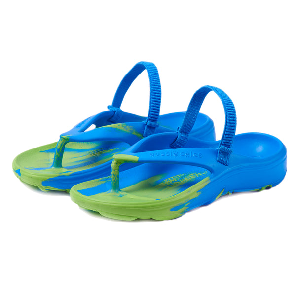 Aussie soles, kids flip flops, children flip flops, arch support flip flops, blue flip flops, kids vegan flip flops, green flip flops, arch support sandals, orthotic shoes